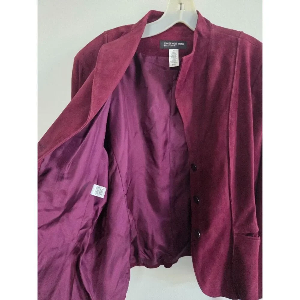 NWT Jones New York Burgunday 100% Suede Band Collar Blazer Jacket size XL